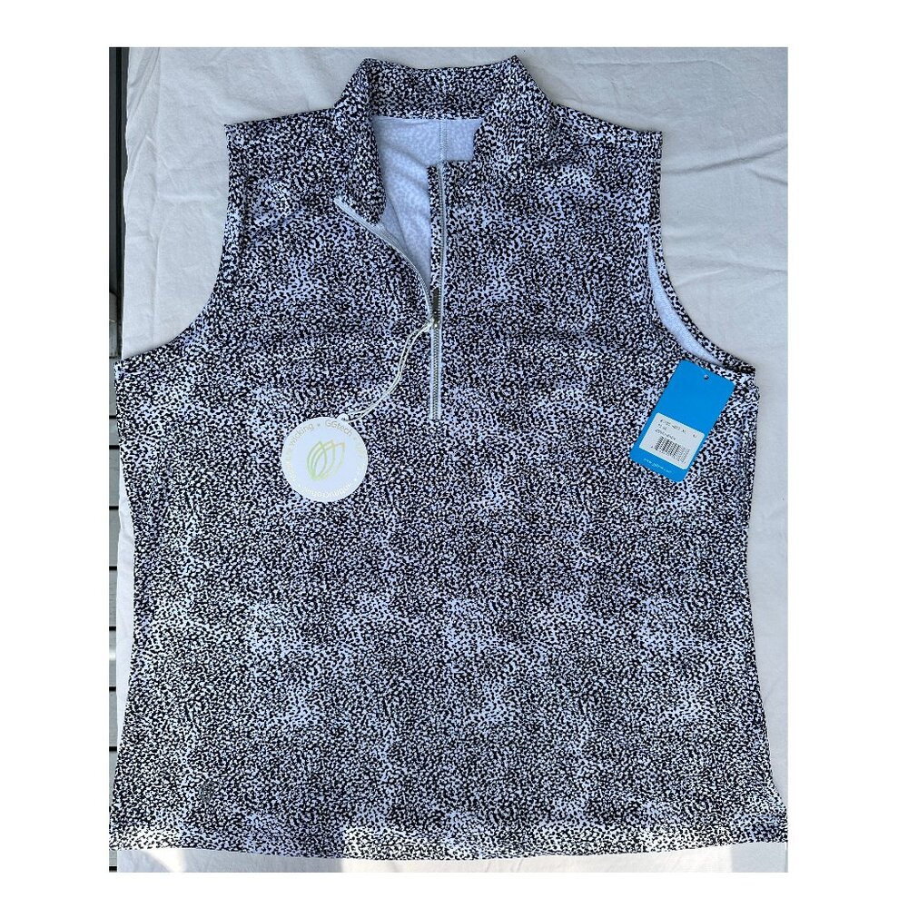 NWT! GG Blue brand / Sleeveless 3/4 Zip top / B+W Print / XL / Ships Fast